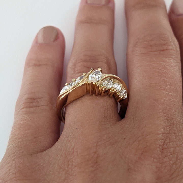 14K 1.01 CARAT TOTAL WEIGHT SI I (7) MARQUISE DIAMOND ESTATE BAND 5.4 GRAMS