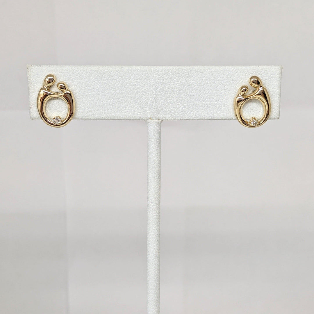 14K MOTHER/CHILD WITH MELEE STUD ESTATE EARRINGS 2.2 GRAMS