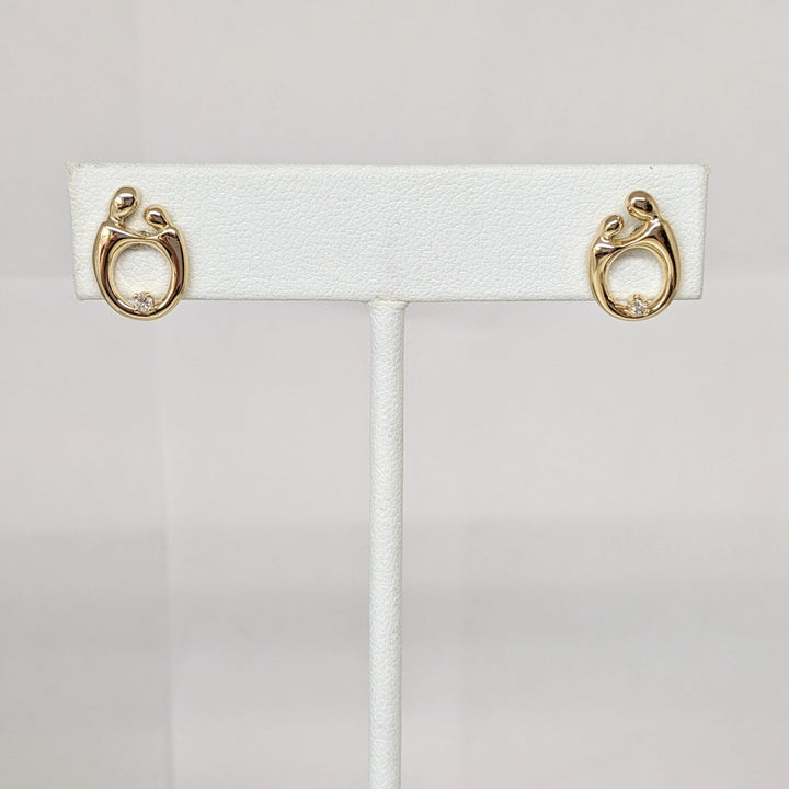 14K MOTHER/CHILD WITH MELEE STUD ESTATE EARRINGS 2.2 GRAMS