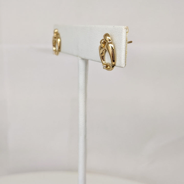 14K MOTHER/CHILD WITH MELEE STUD ESTATE EARRINGS 2.2 GRAMS