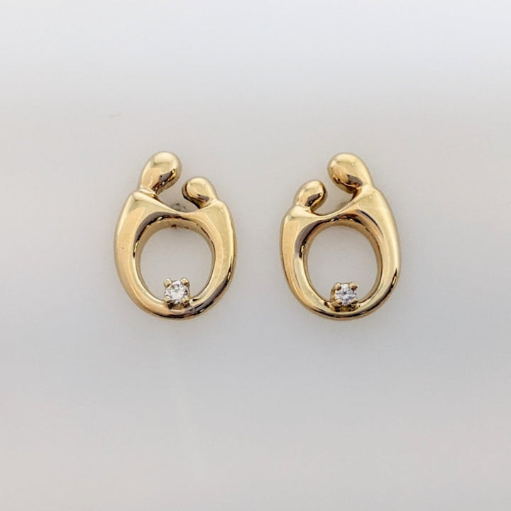 14K MOTHER/CHILD WITH MELEE STUD ESTATE EARRINGS 2.2 GRAMS