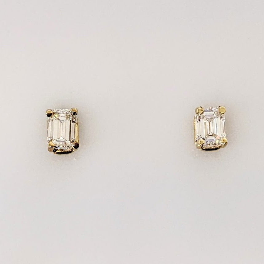 14K .30 CARAT TOTAL WEIGHT VS1 H DIAMOND EMERALD CUT (2) ESTATE STUD EARRINGS
