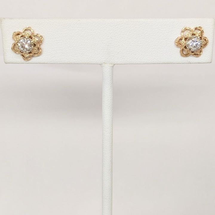 14k .50 CARAT TOTAL WEIGHT SI2 H DIAMOND ROUND HOLD TRIM ESTATE EARRINGS 2.2 GRAMS