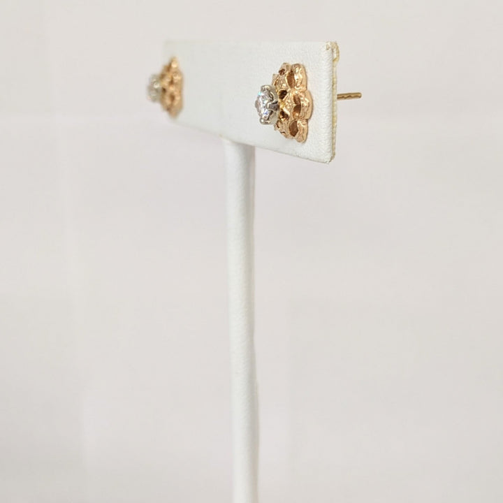 14k .50 CARAT TOTAL WEIGHT SI2 H DIAMOND ROUND HOLD TRIM ESTATE EARRINGS 2.2 GRAMS