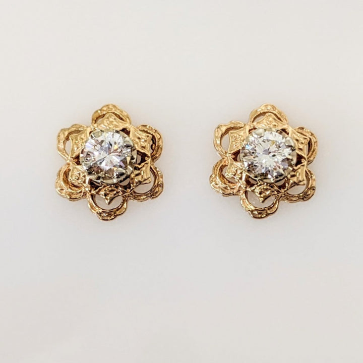 14k .50 CARAT TOTAL WEIGHT SI2 H DIAMOND ROUND HOLD TRIM ESTATE EARRINGS 2.2 GRAMS