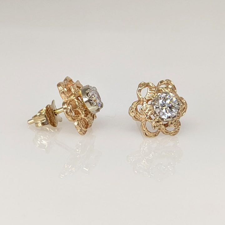 14k .50 CARAT TOTAL WEIGHT SI2 H DIAMOND ROUND HOLD TRIM ESTATE EARRINGS 2.2 GRAMS