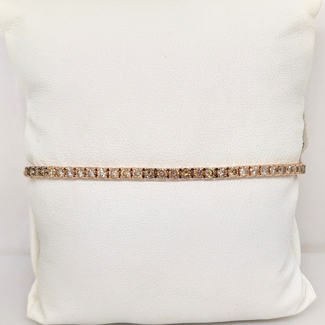 14K ROSE 1.95 CARAT TOTAL WEIGHT SI2 BROWN/ ROUND (33) BOLO ESTATE BRACELET 8.2 GRAMS