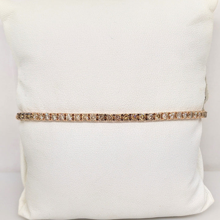 14K ROSE 1.95 CARAT TOTAL WEIGHT SI2 BROWN/ ROUND (33) BOLO ESTATE BRACELET 8.2 GRAMS