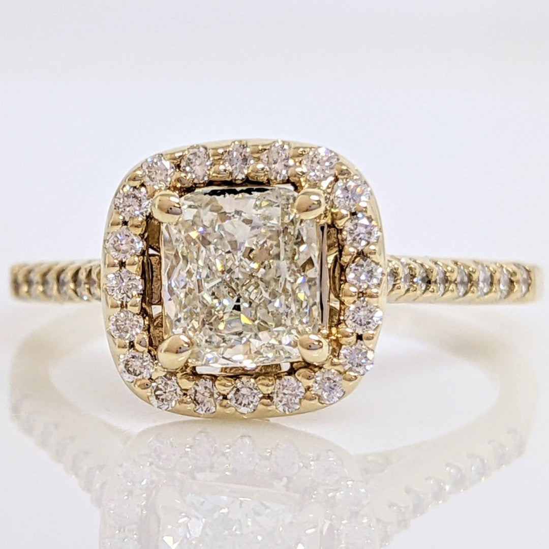 14K 1.68 CARAT TOTAL WEIGHT SI1 J DIAMOND CUSHION HALO ESTATE RING 3.4 GRAMS