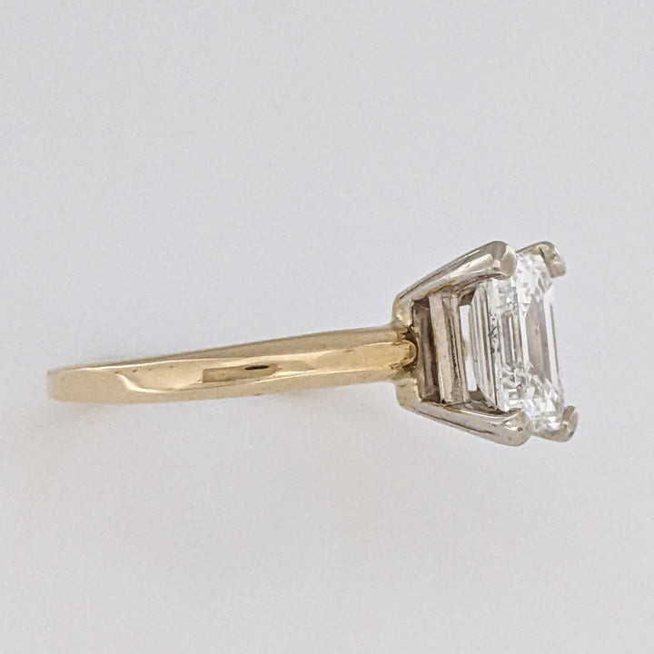 14K 1.21 CARAT TOTAL I1 G DIAMOND EMERALD CUT ESTATE SOLITAIRE RING 2.5 GRAMS