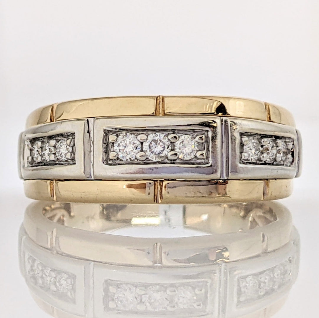 14K TWO-TONE .25 CARAT TOTAL WEIGHT I1 G-I DIAMOND ROUND (9) GENTS ESTATE RING 5.9 GRAMS