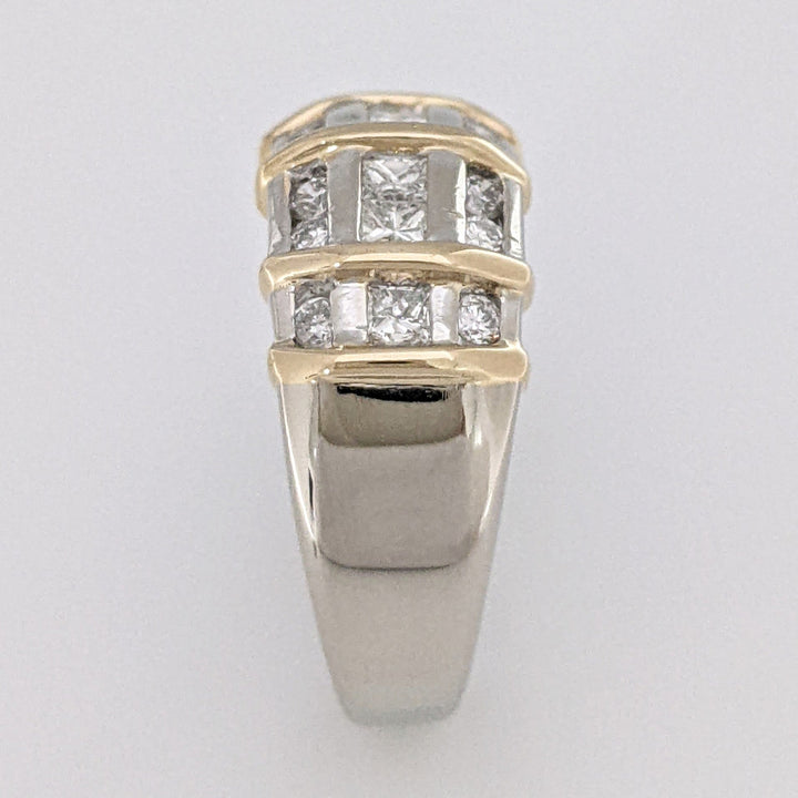 14K TWO-TONE 1.26 CARAT TOTAL WEIGHT SI2 G DIAMOND PRINCESS CUT (9) ROUND (18) ESTATE BAND 5.6 GRAMS