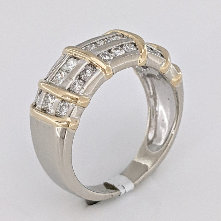 14K TWO-TONE 1.26 CARAT TOTAL WEIGHT SI2 G DIAMOND PRINCESS CUT (9) ROUND (18) ESTATE BAND 5.6 GRAMS