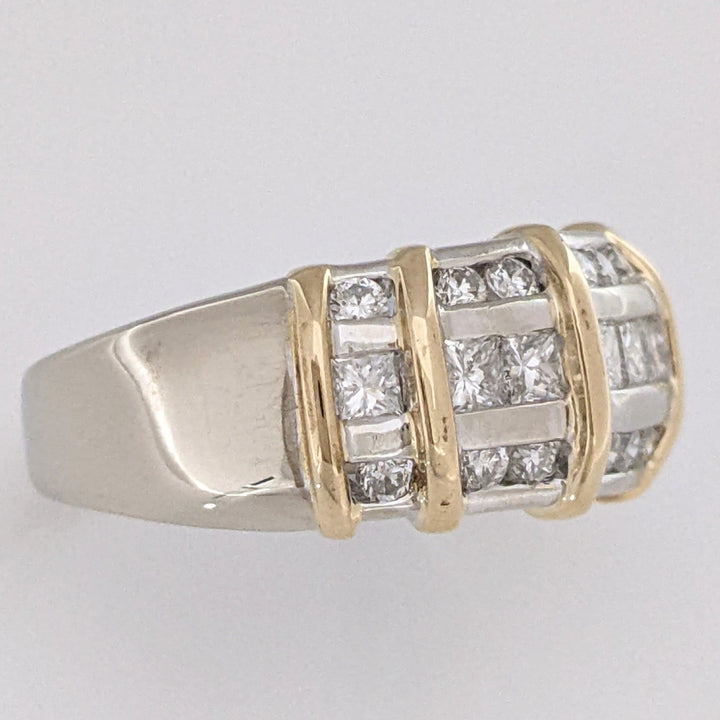 14K TWO-TONE 1.26 CARAT TOTAL WEIGHT SI2 G DIAMOND PRINCESS CUT (9) ROUND (18) ESTATE BAND 5.6 GRAMS