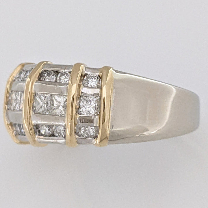 14K TWO-TONE 1.26 CARAT TOTAL WEIGHT SI2 G DIAMOND PRINCESS CUT (9) ROUND (18) ESTATE BAND 5.6 GRAMS