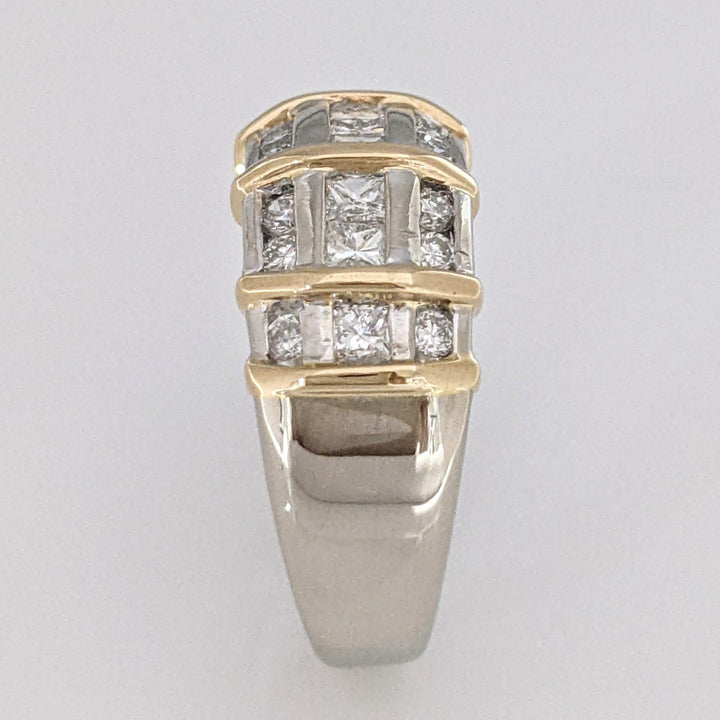 14K TWO-TONE 1.26 CARAT TOTAL WEIGHT SI2 G DIAMOND PRINCESS CUT (9) ROUND (18) ESTATE BAND 5.6 GRAMS