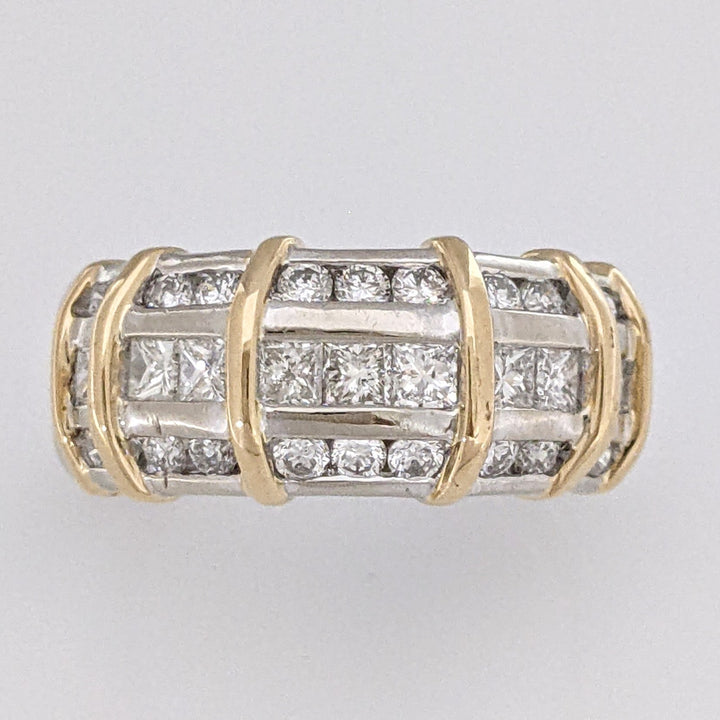 14K TWO-TONE 1.26 CARAT TOTAL WEIGHT SI2 G DIAMOND PRINCESS CUT (9) ROUND (18) ESTATE BAND 5.6 GRAMS
