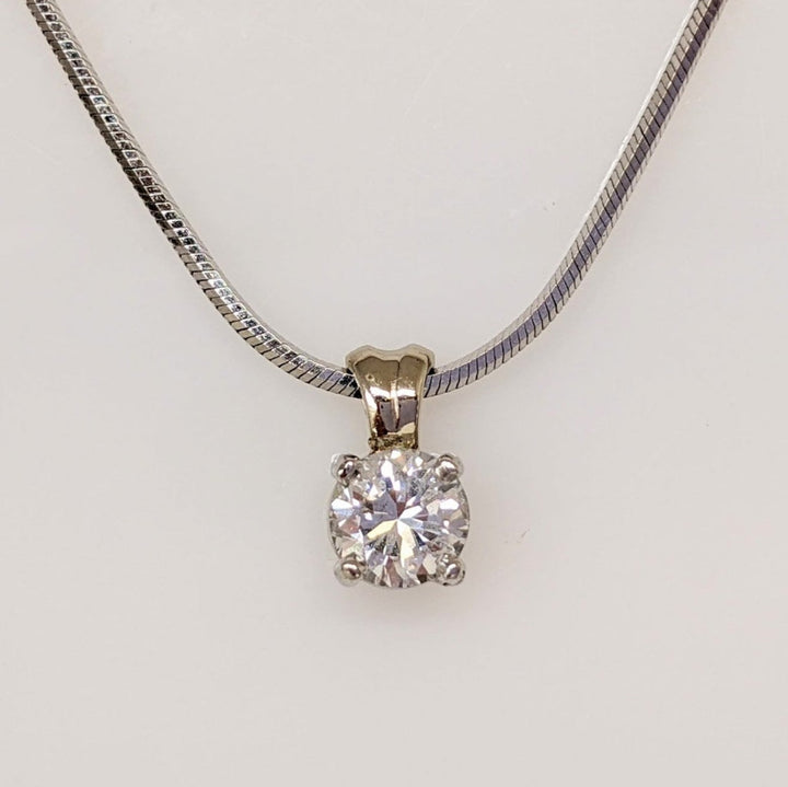 14K WHITE .45 CARAT TOTAL SI1 F DIAMOND ROUND ESTATE PENDANT & CHAIN 4.7 GRAMS