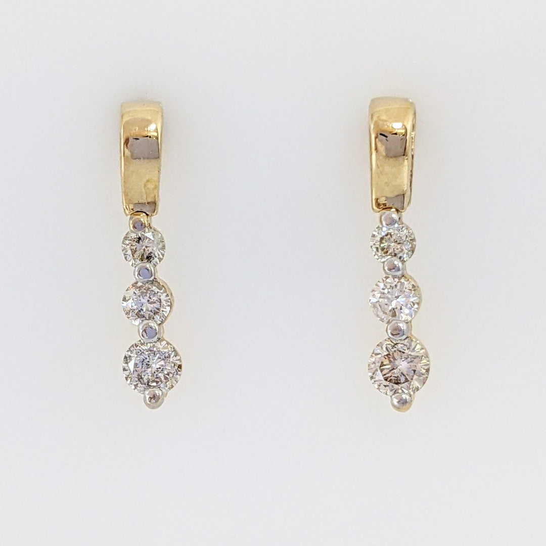 14K .42 CARAT TOTAL WEIGHT I1 J DIAMOND ROUND (6) DROP ESTATE EARRINGS 1.3 GRAMS