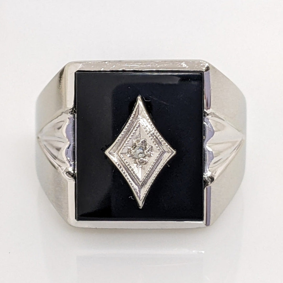 10K WHITE ONYX EMERALD CUT 12X14 WITH MELEE ESTATE RING 5.2 GRAMS