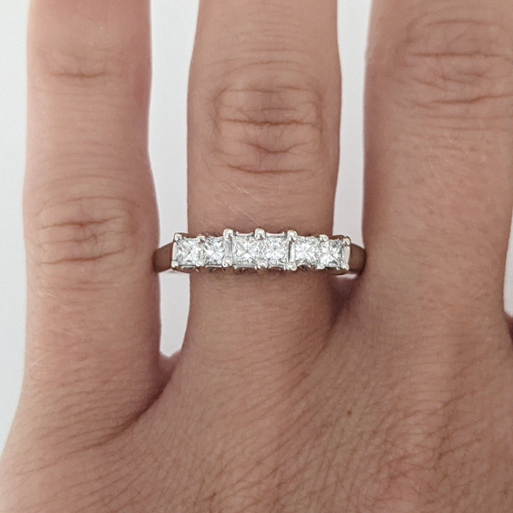 14K WHITE .60 CARAT TOTAL WEIGHT VS G-H DIAMOND PRINCESS CUT (6) ESTATE BAND 3.8 GRAMS