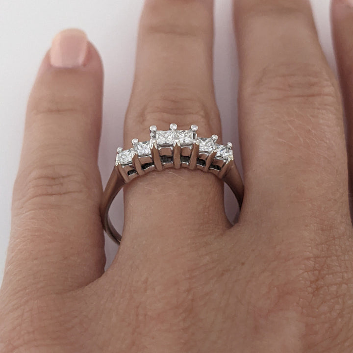 14K WHITE .60 CARAT TOTAL WEIGHT VS G-H DIAMOND PRINCESS CUT (6) ESTATE BAND 3.8 GRAMS