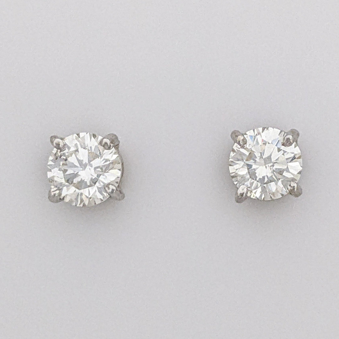 14K WHITE .90 CARAT TOTAL WEIGHT SI2 H DIAMOND ROUND (2) ESTATE STUD EARRINGS 1.0 GRAMS