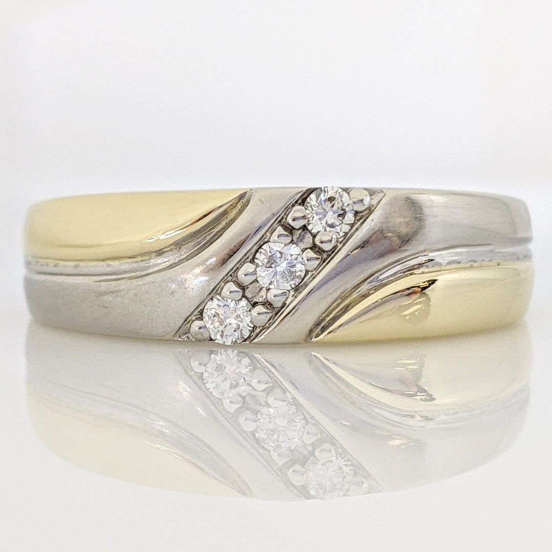 10K TWO TONE .10 CARAT TOTAL WEIGHT SI2 H DIAMOND ROUND (3) ESTATE BAND 5.3 GRAMS