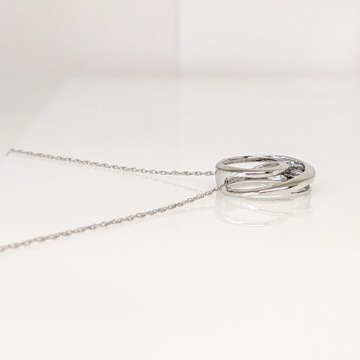 10K WHITE .20 CARAT TOTAL WEIGHT I1 I DIAMOND ROUND (3) SWIRL CIRCLE ESTATE PENDANT & CHAIN 1.7 GRAMS