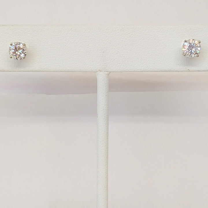 14K WHITE 1.01 CARAT TOTAL WEIGHT I1 G DIAMOND ROUND (2) ESTATE STUD EARRINGS 1.9 GRAMS