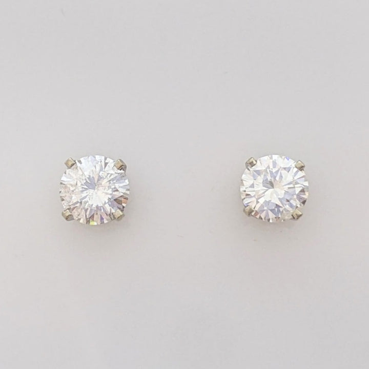 14K WHITE 1.01 CARAT TOTAL WEIGHT I1 G DIAMOND ROUND (2) ESTATE STUD EARRINGS 1.9 GRAMS