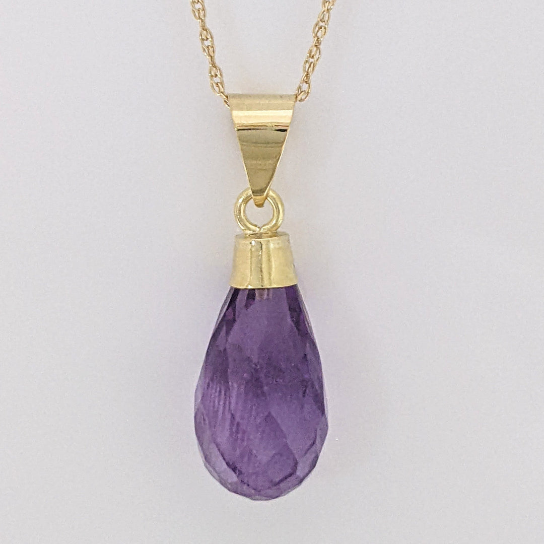 18K AMETHYST BRIOLETTE ESTATE PENDANT & 14K CHAIN 1.9 GRAMS