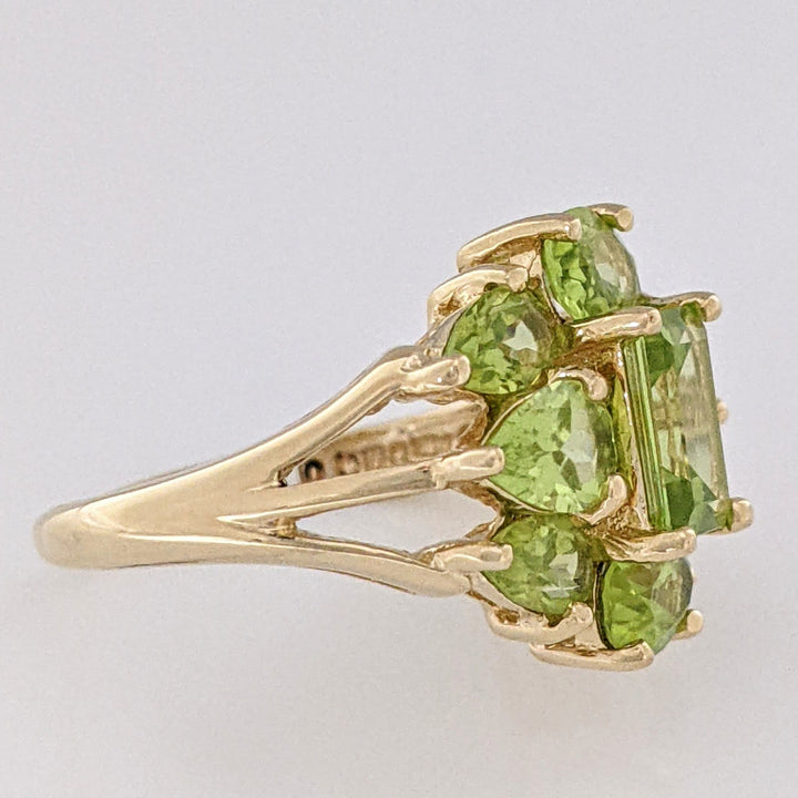 14K PERIDOT EMERALD CUT 5X7 (1) OVAL (2) PEAR (6) ESTATE RING 4.5 GRAMS