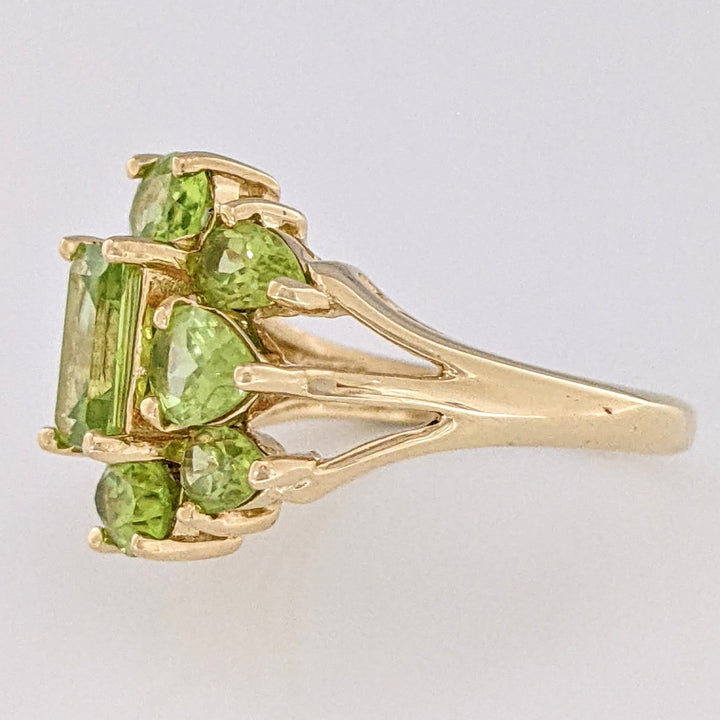 14K PERIDOT EMERALD CUT 5X7 (1) OVAL (2) PEAR (6) ESTATE RING 4.5 GRAMS