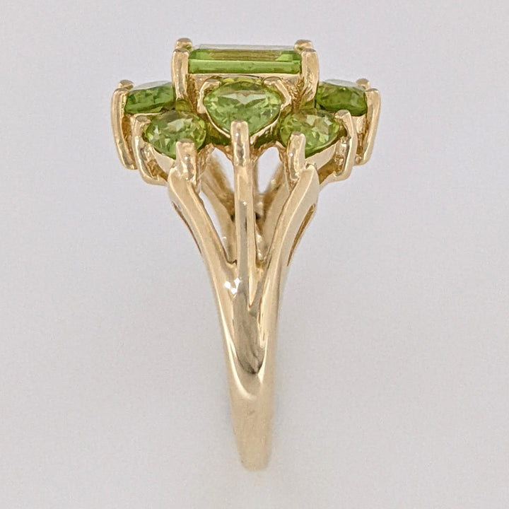 14K PERIDOT EMERALD CUT 5X7 (1) OVAL (2) PEAR (6) ESTATE RING 4.5 GRAMS
