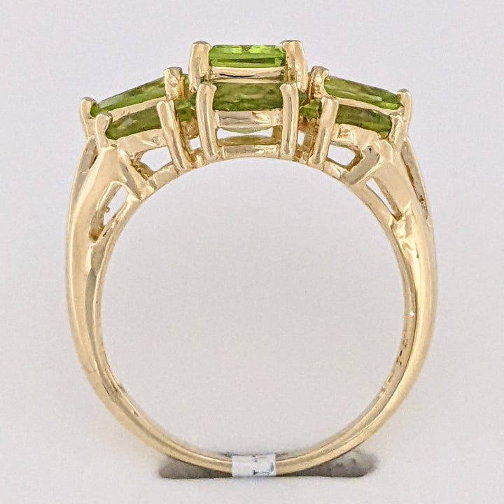 14K PERIDOT EMERALD CUT 5X7 (1) OVAL (2) PEAR (6) ESTATE RING 4.5 GRAMS