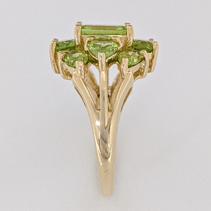 14K PERIDOT EMERALD CUT 5X7 (1) OVAL (2) PEAR (6) ESTATE RING 4.5 GRAMS