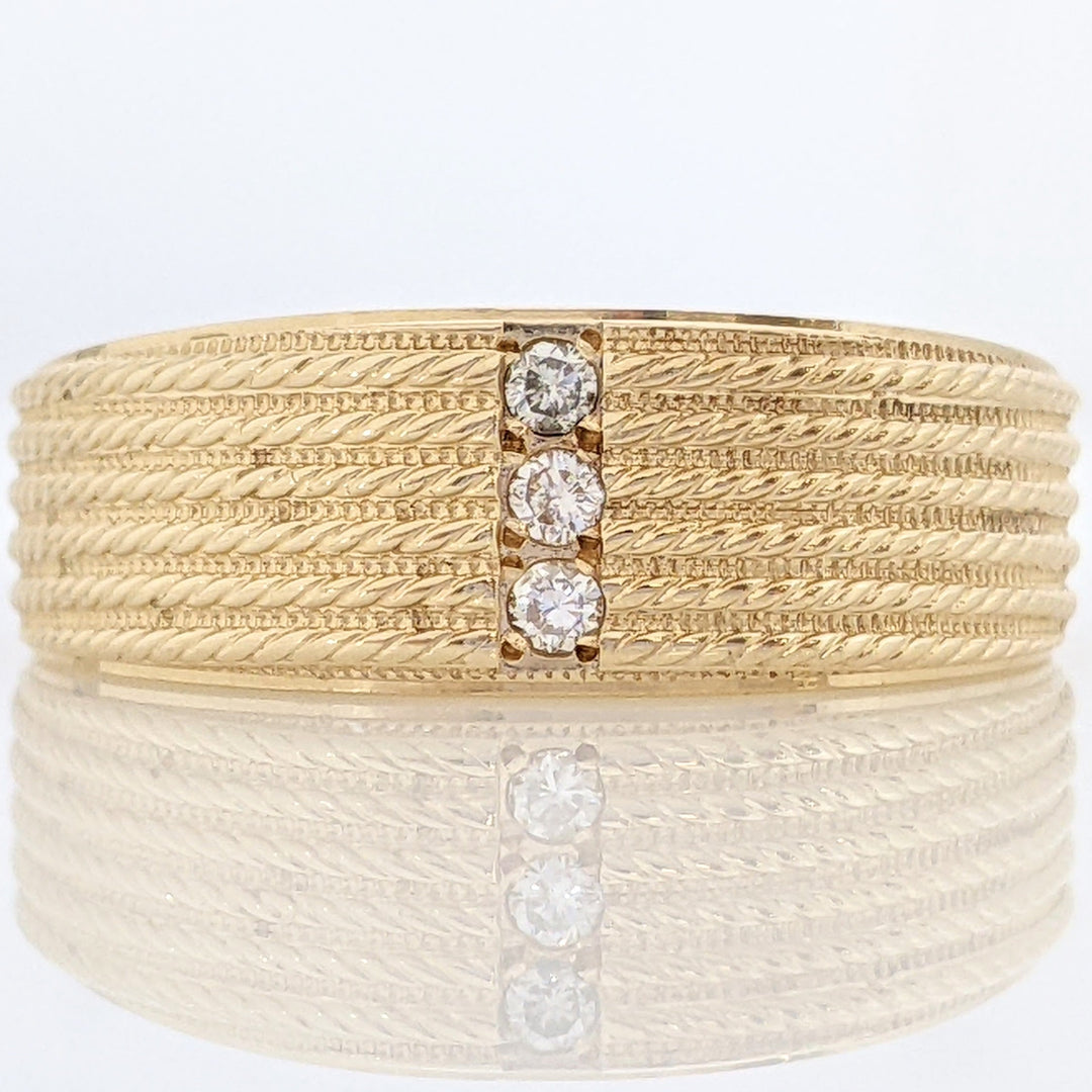 14K DIAMOND ROUND (3) MELEE BEADED ESTATE BAND 7.7 GRAMS