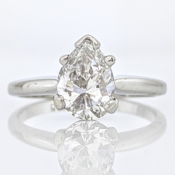 PLATINUM 1.22 CARAT TOTAL VS1 D DIAMOND PEAR ESTATE SOLITAIRE RING 4.5 GRAMS