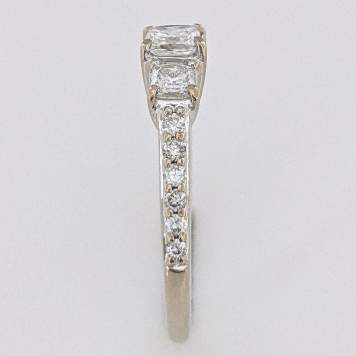 14K WHITE .73 CARAT TOTAL WEIGHT SI2 H DIAMOND PRINCESS CUT (3) WITH (12) ROUND ESTATE RING 2.4 GRAMS