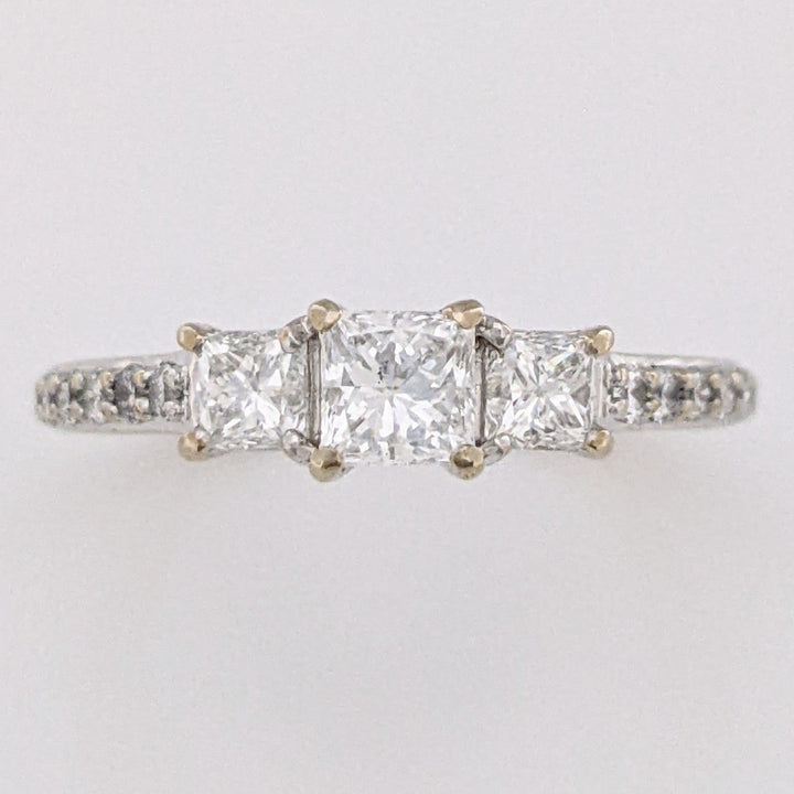 14K WHITE .73 CARAT TOTAL WEIGHT SI2 H DIAMOND PRINCESS CUT (3) WITH (12) ROUND ESTATE RING 2.4 GRAMS