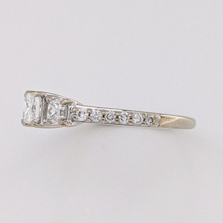 14K WHITE .73 CARAT TOTAL WEIGHT SI2 H DIAMOND PRINCESS CUT (3) WITH (12) ROUND ESTATE RING 2.4 GRAMS