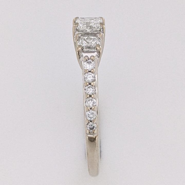 14K WHITE .73 CARAT TOTAL WEIGHT SI2 H DIAMOND PRINCESS CUT (3) WITH (12) ROUND ESTATE RING 2.4 GRAMS