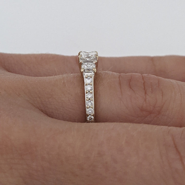 14K WHITE .73 CARAT TOTAL WEIGHT SI2 H DIAMOND PRINCESS CUT (3) WITH (12) ROUND ESTATE RING 2.4 GRAMS