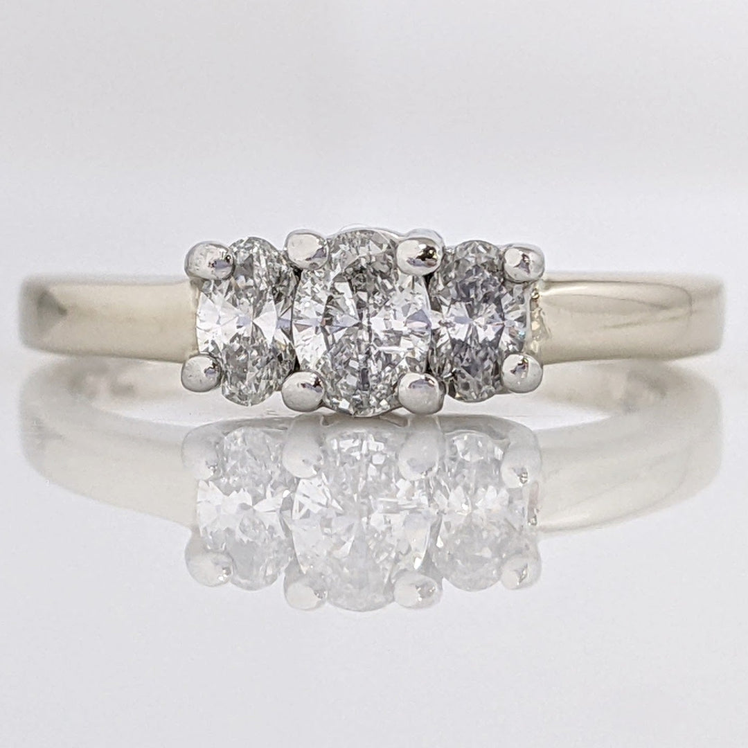 14K WHITE/PLATINUM .61 CARAT TOTAL WEIGHT SI2 G DIAMOND OVAL (3) TRINITY ESTATE RING 3.4 GRAMS