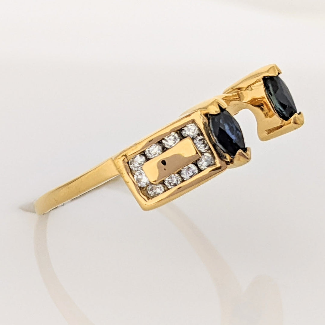 14K SAPPHIRE (2) MARQUISE .56 CARAT TOTAL WEIGHT (20) ROUND DIAMOND .25TW ESTATE WRAP 4.7 GRAMS