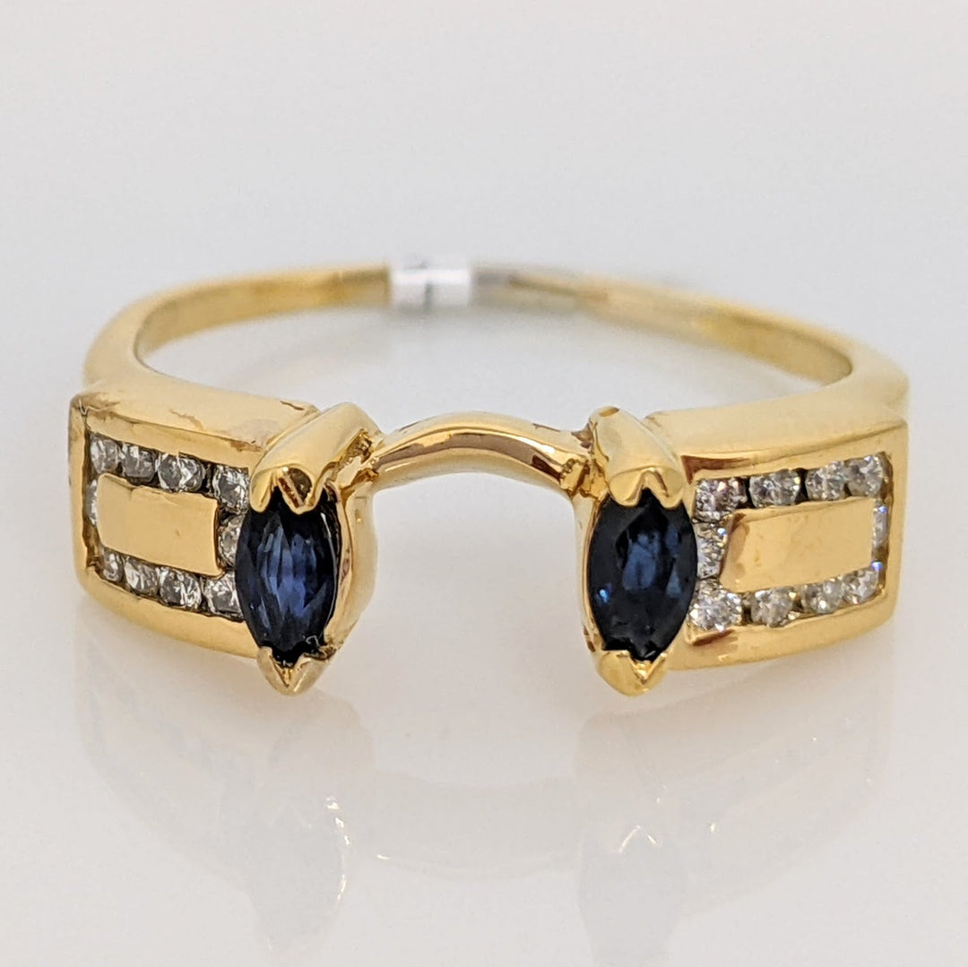 14K SAPPHIRE (2) MARQUISE .56 CARAT TOTAL WEIGHT (20) ROUND DIAMOND .25TW ESTATE WRAP 4.7 GRAMS