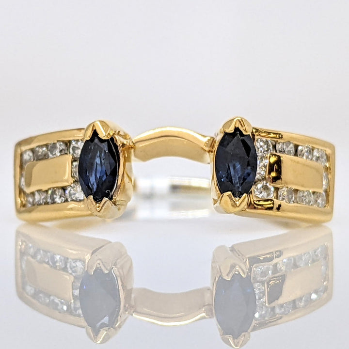 14K SAPPHIRE (2) MARQUISE .56 CARAT TOTAL WEIGHT (20) ROUND DIAMOND .25TW ESTATE WRAP 4.7 GRAMS