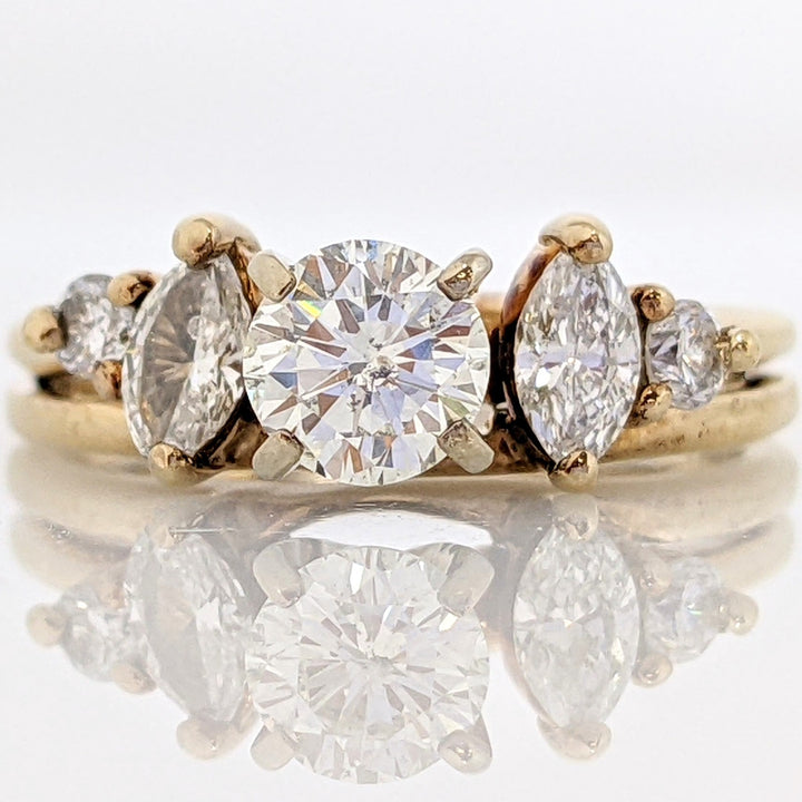 14K .76 CARAT TOTAL WEIGHT SI2 I DIAMOND ROUND (3) MARQUISE (2) ESTATE RING 2.9 GRAMS