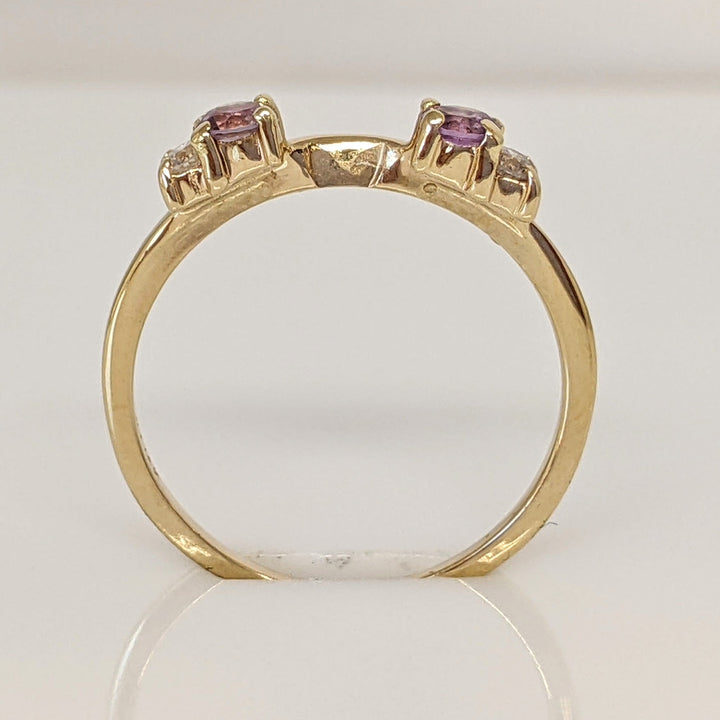 14K AMETHYST ROUND 3MM (2) WITH (2) MELEE ESTATE WRAP 1.7 GRAMS